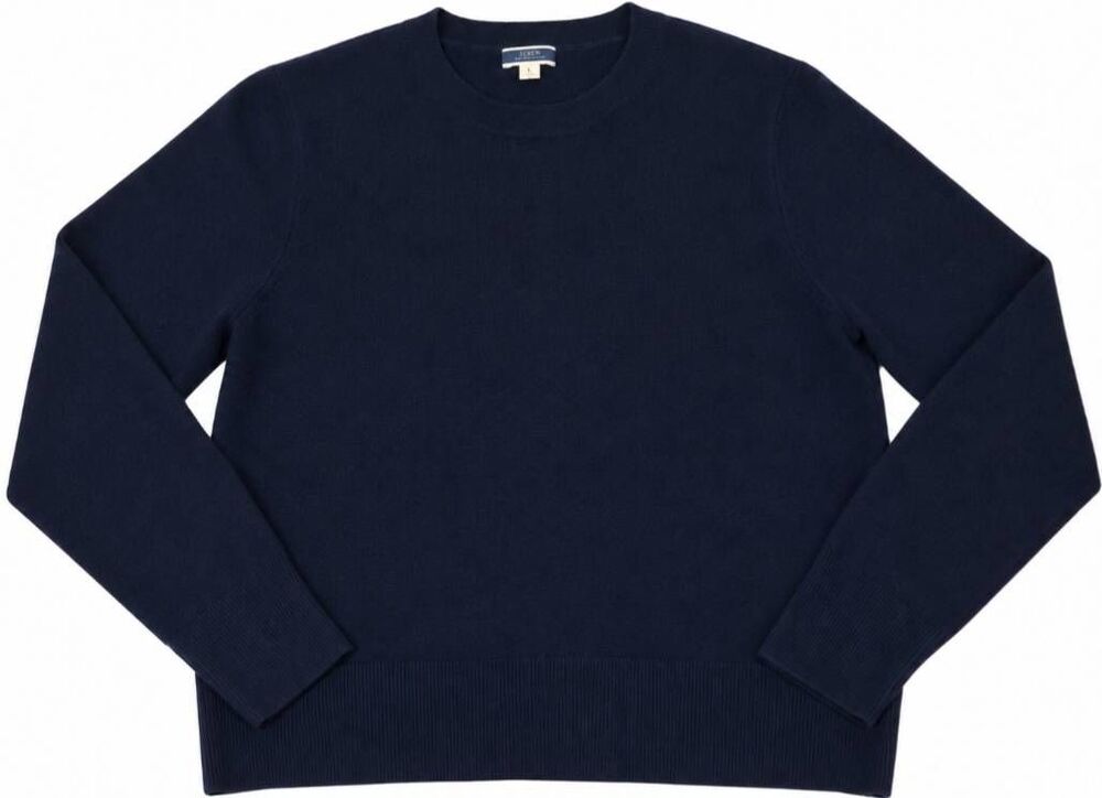 J.crew womens large 100% good cashmere standard navy blue crewneck classic